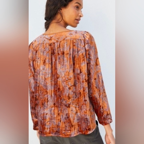 Anthropologie Orange Faustine Velvet Long Sleeve Peasant Blouse - Picture 3 of 7